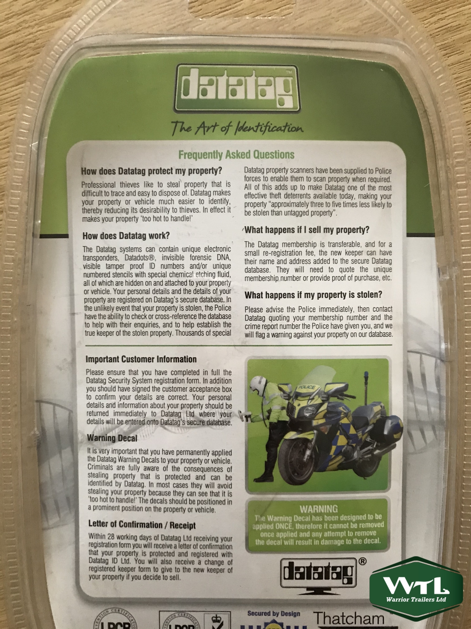 Knott Avonride Datatag Trailer Identification Kit. - Image 2