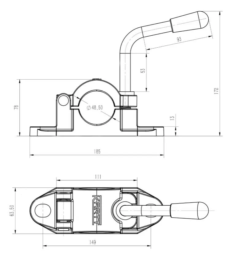 Kartt Heavy Duty Cast 48mm-Ribbed Jockey Wheel Clamp with Swinging front - Image 5